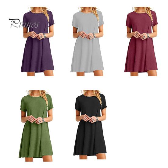 Летнее мини-платье с короткими рукавами, А-силуэтом, круглым вырезом, однотонное, длиной выше колена, простое короткое платье для свиданий, пляжное вечернее платье