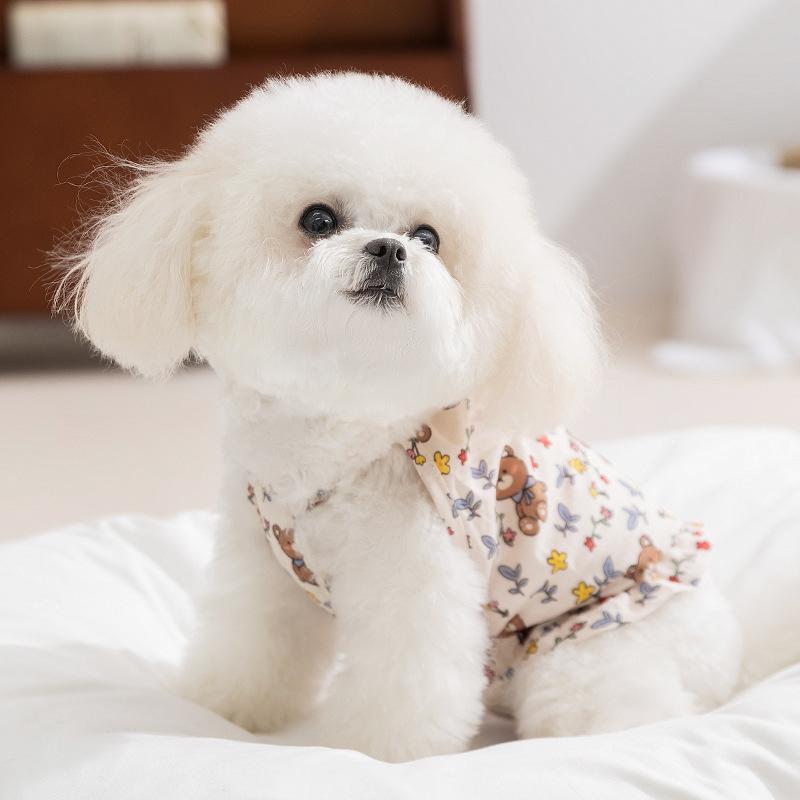 Cute Bear Floral Thin Breathable Leash Suspender Pumpkin Skirt Small Dog Teddy Dog Pet Clothes