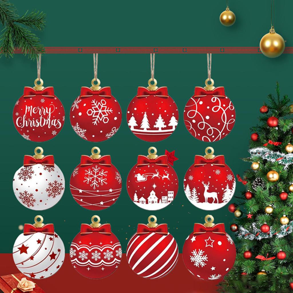 12pcs Wooden Christmas Ball Pendant Christmas Gift Decoration Christmas Tree Hanging Home Room Decor Outdoor Accessories for Holiday Decorating Use