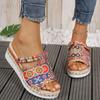 Women's Skull Printed Sandals, Colorful Woven Seaside Slide Platform Shoes, Halloween Comfort Wedge Beach Slide