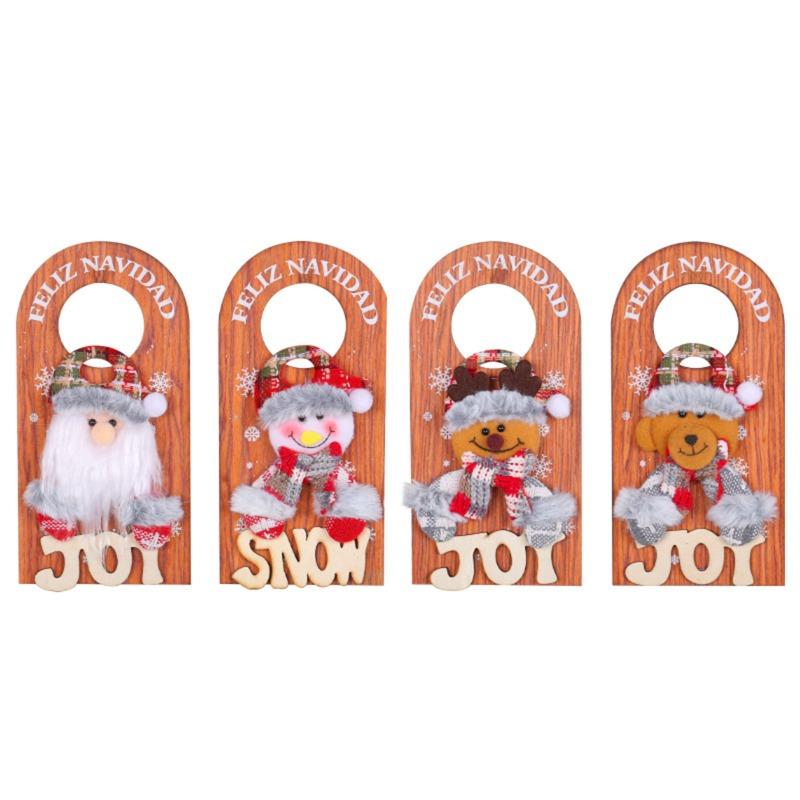 Christmas Cartoon Door Handle Pendant 2026 New Old Man Snowman Christmas Wooden Pendant