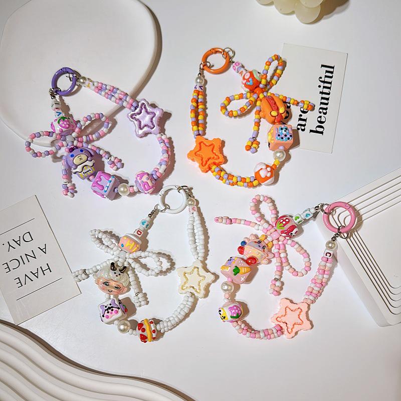 Тяжелые расписанные вручную бусины клубничный медведь мобильный телефон цепочка оригинальный Ins сумка шнурок брелок украшение подарок