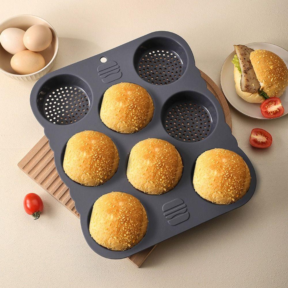 Non-stick Hamburger Bun Mold Silicone Baking Tray Heat Resistant Bread Loaf Pan Sandwich