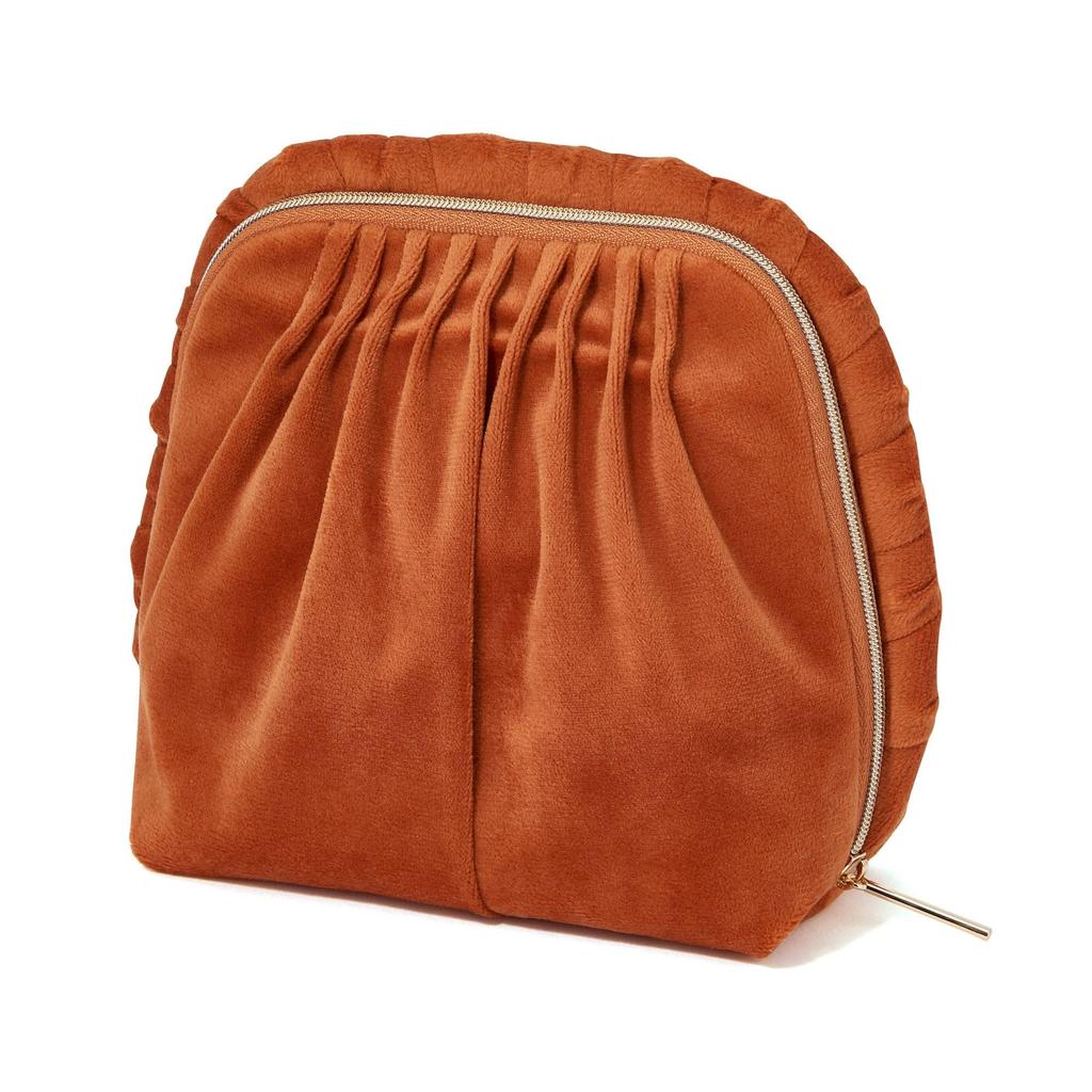Francfranc Velour Pleated Stand Freestanding Cosmetic Makeup Storage Pouch, Orange, Stand-Up Style, Pouch,