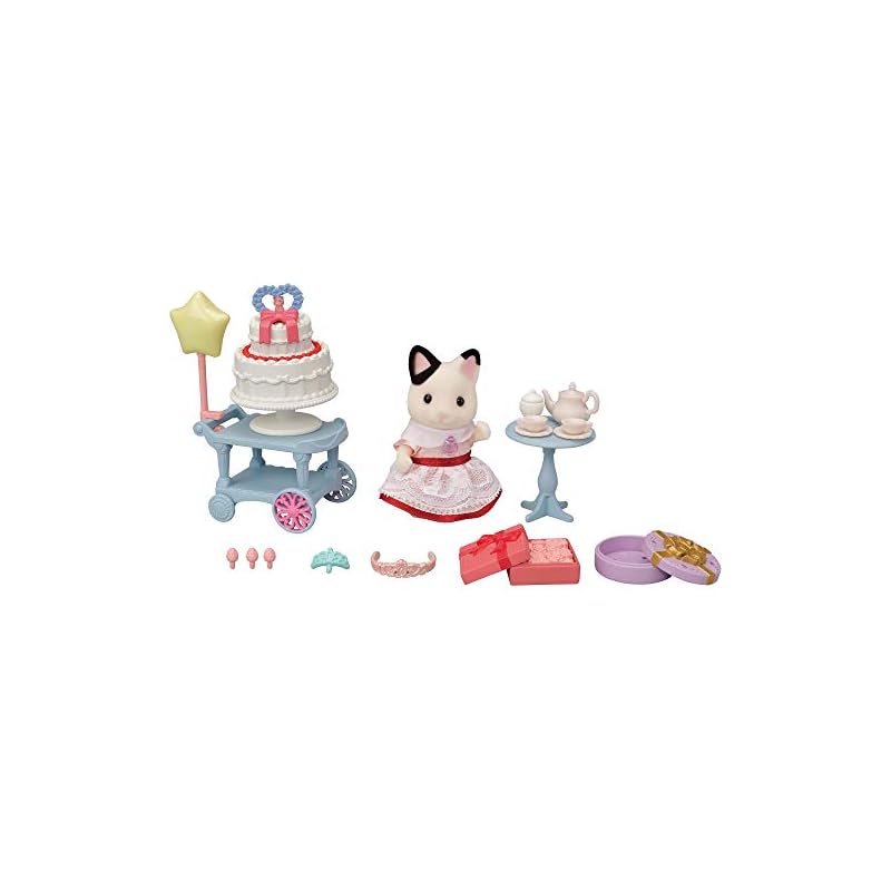 Набор фигурок и мебели Sylvanian Families [Набор «Сладкая вечеринка» - Девочка-кошка Угольная] DF-21 Сертифицирован ST Mark, Для детей от 3 лет, Игрушечный кукольный домик, Sylvanian