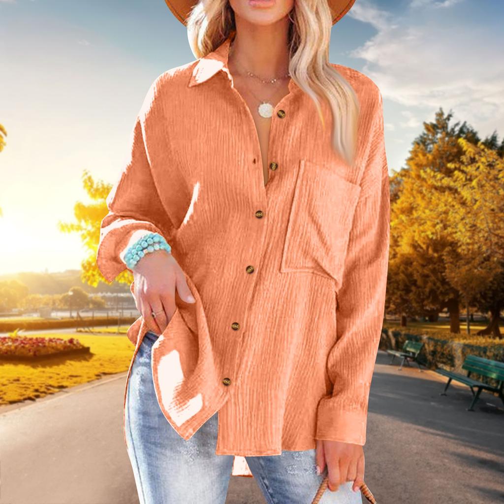 Women's Fashion Solid Color Loose Casual Single-Breasted Long Sleeve Shirt