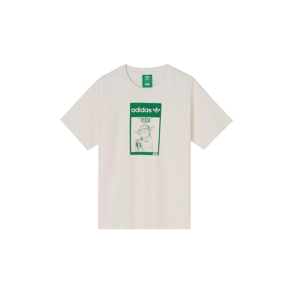 Adidas Originals Star Wars Yoda Theme Print Loose Fit Sports Crew Neck Short Sleeve T-Shirt Unisex Tops Off-White GP3461