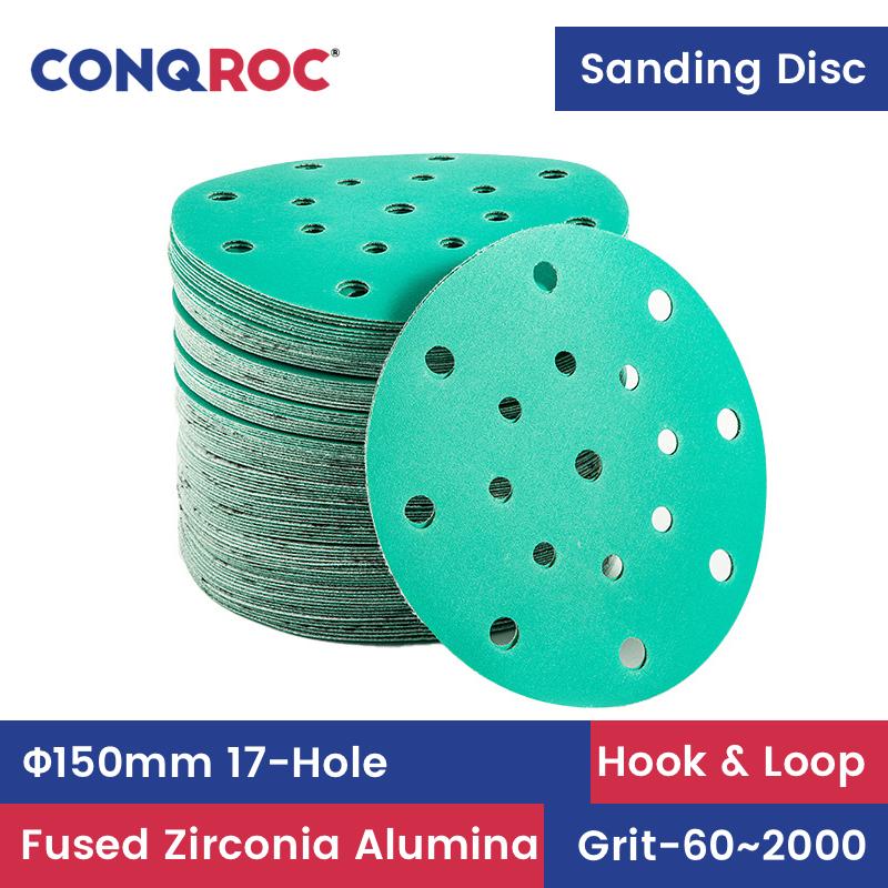 150mm 17-Hole Sanding Discs Fused Alumina Zirconia Hook & Loop Dry and Wet Sandpapers 100-Piece for Automotive Paint Repair