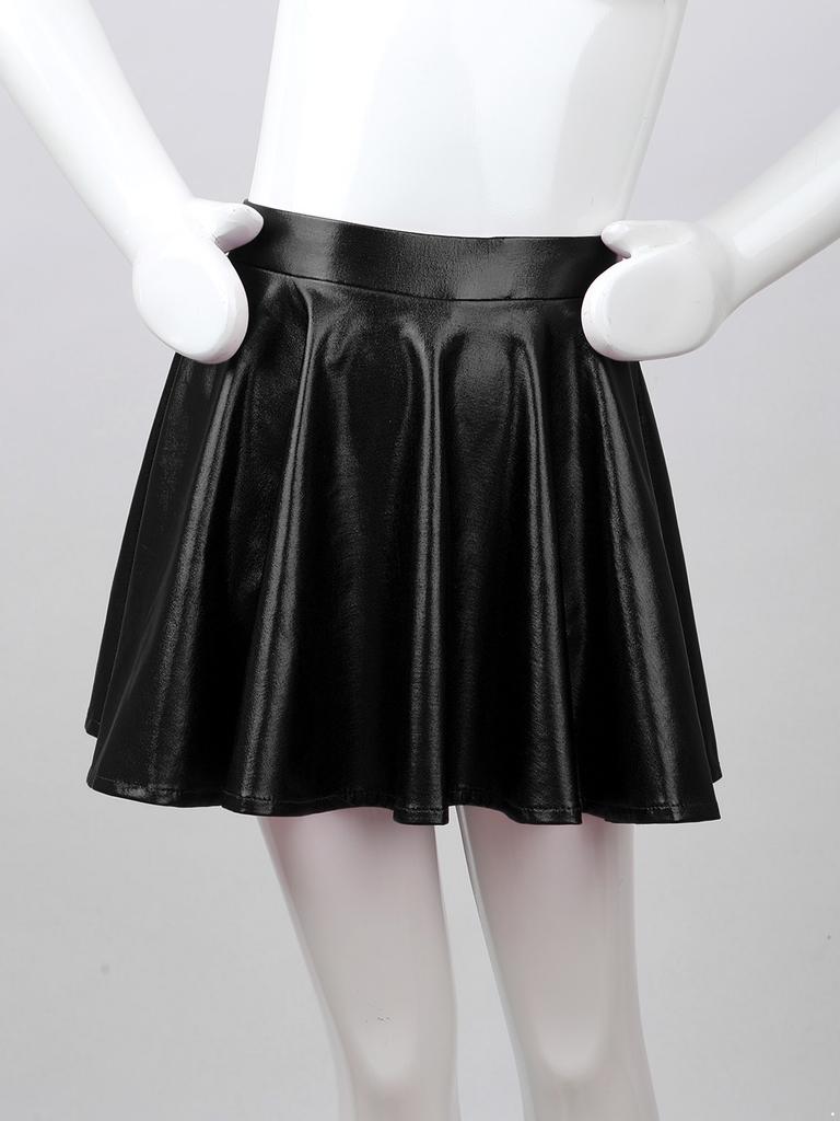Girls Metallic Dance Pleated Skirts Ballet Tutu Skirts Modern Dance A Line Skirts Performance Skorts