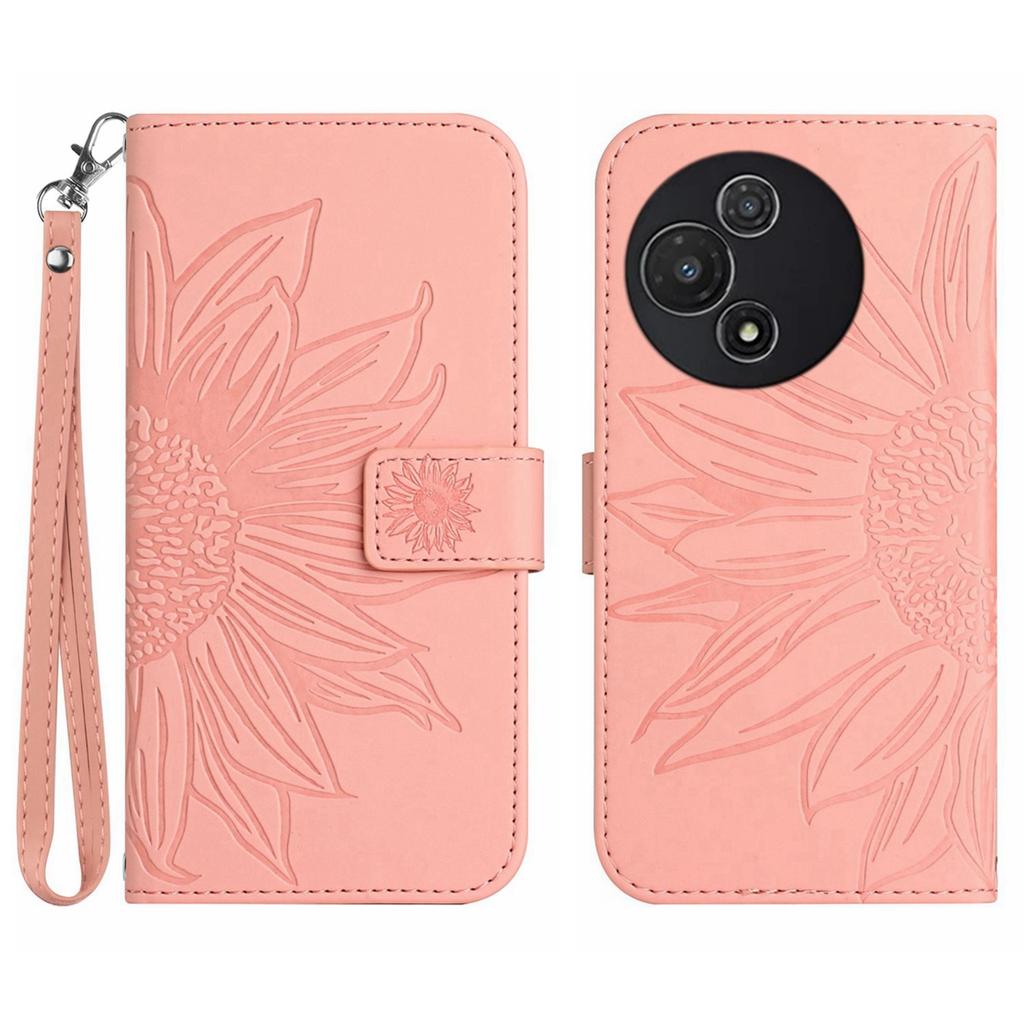 For TCL 60R 5G Case Sunflower Imprint Leather Wallet Phone Cover with Wrist Strap