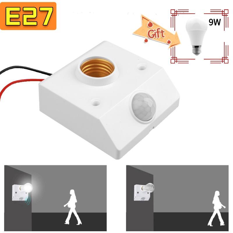 Светодиодная лампа E27 с автоматическим инфракрасным PIR-датчиком движения, патрон E27, детектор движения PIR, настенный светильник, патрон, энергосбережение, экономия электроэнергии