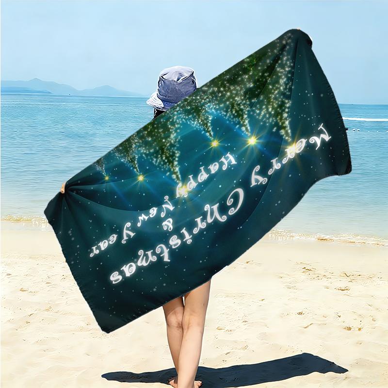 1Pc Merry Christmas Celebration Beach Towel Microfiber Beach Towel Thin Absorbent For Beach Swimming Yoga Bath Sports