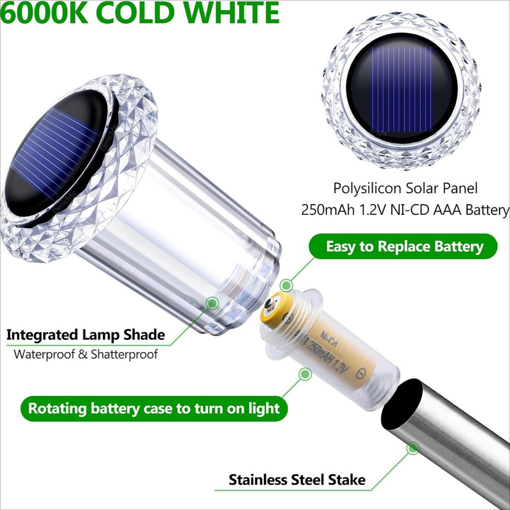 Solar Lights Outdoor Pathway Lights LED Waterproof Acrylic Lamp Head Stainless Steel Stake for Yard Garden Landscape Path Walkway Driveway Patio Lawn