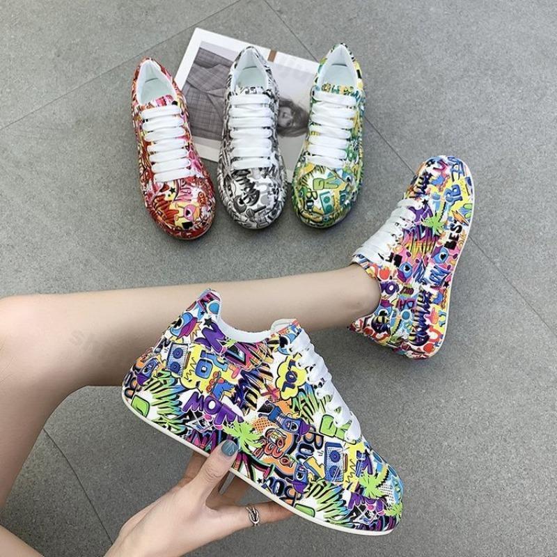 Fashion Autumn Women Casual Sneakers Graffiti Fashion Platform Non Slip Thick Sole Sports Shoe Comfortable Casual Shoes Zapatos Mujer