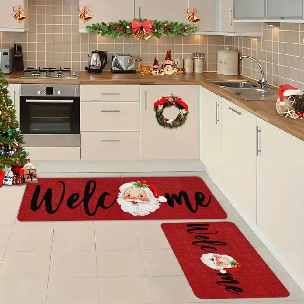 VIKAMA 1/2pcs Santa Claus Kitchen Mat Bedroom Living Room Corridor Runner Rug Indoor Outdoor Entryway Welcome Doormat Home Decor
