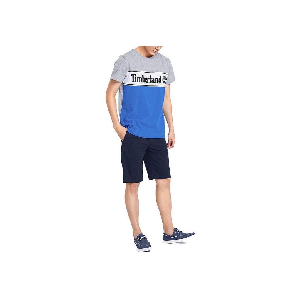 Timberland Outdoor Color Block Letter Print Crew Neck Short Sleeve T-Shirt Men Tops Gray A1OA4-052