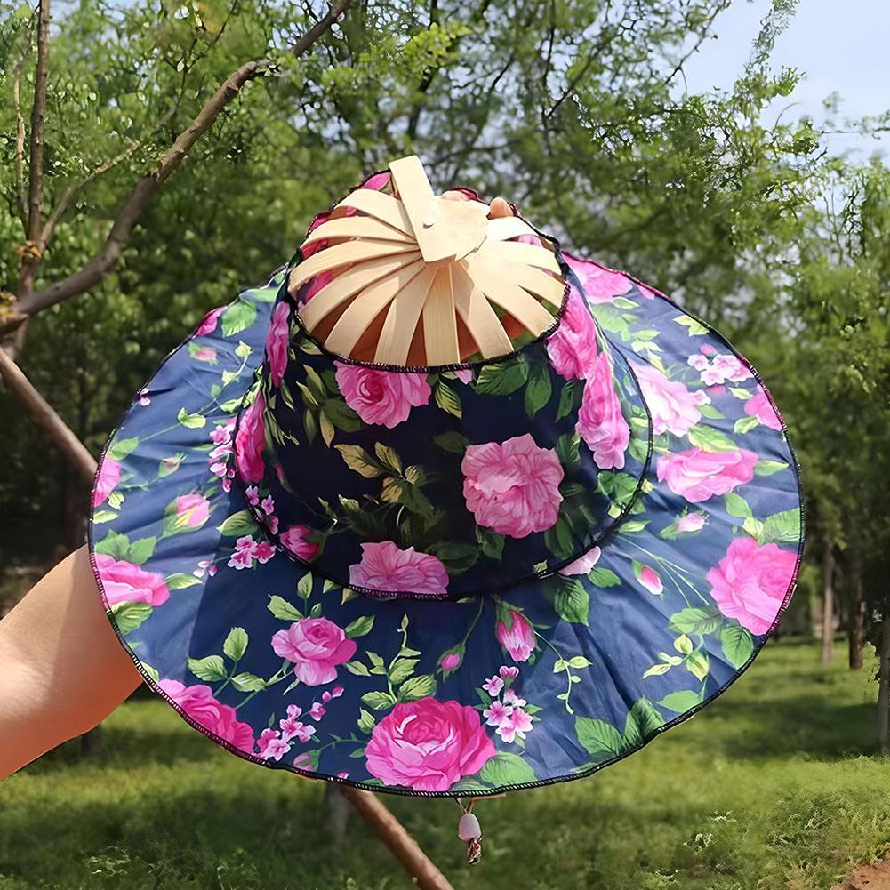 New Summer Outdoor Sports Beach Sun Shading Fashion Bamboo Fan Hat Foldable Bamboo Multifunctional Tourism Fan Hat Decoration