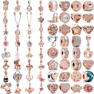 Новые изысканные розово-золотые белые розовые клипсы Dasiy Ocean Summer Charms подходят к оригинальному браслету с покрытием из стерлингового серебра 925 пробы для женщин, ювелирные изделия