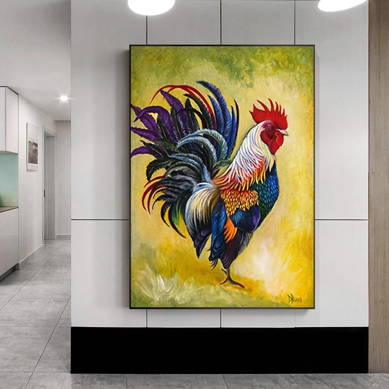 Abstract Canvas Painting, Colorful Pictures of Rooster, Living Room Prints, Chicken Poster, Art Print, Wall Home Decor, Rooster