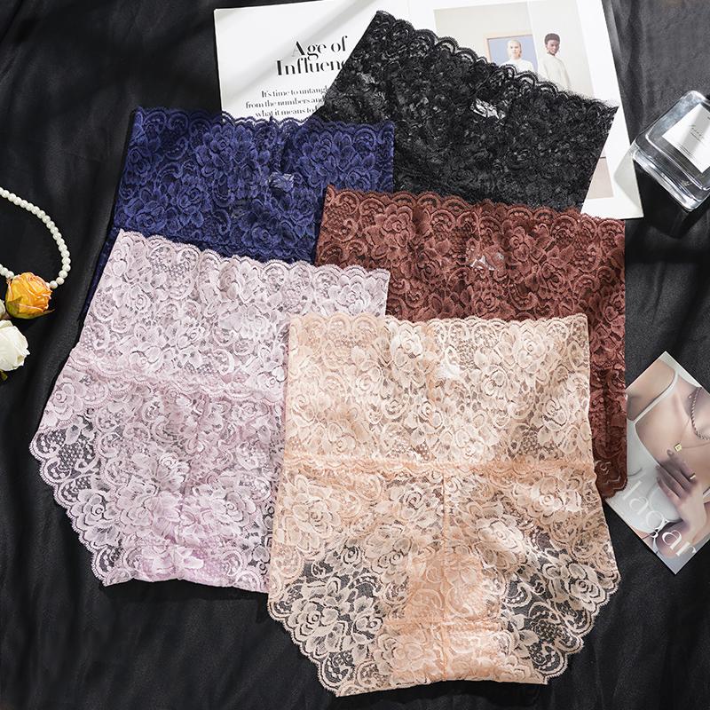 3PCS Ladies Sexy Mesh Panties High-waist Seamless Lace Underwear Briefs Women Knickers Transparent Lingerie