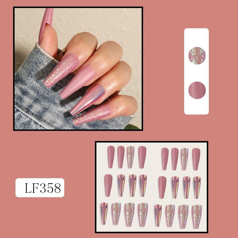 24PCS/SET Quick Nails Flower Diamond Manicure Long Ballet False Nails Waterproof Wearable Ready-made Nail Stickers