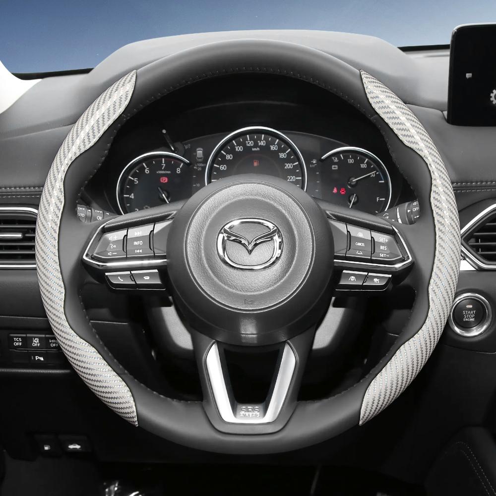 zkfan8 Suitable for Mazda Carbon Fiber Texture Steering Wheel Cover with Segmented Quick-Release Design, Durable, for Cx-5 Cx-30 Mazda3 Cx-50 Cx-90