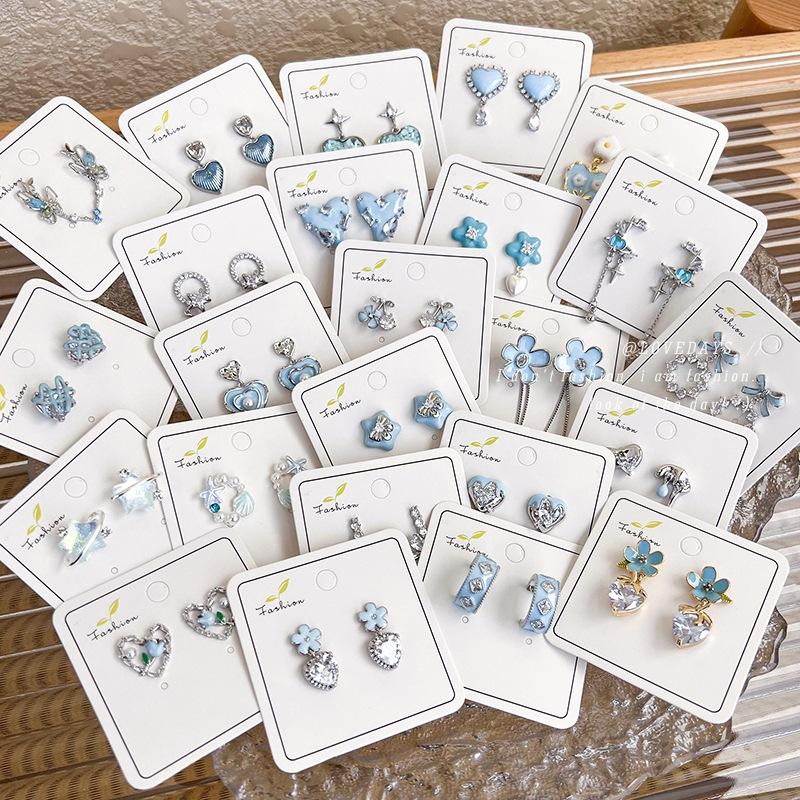 Свежие светло-голубые серьги, геометрические серьги, темперамент, сетка, красные модные шпильки, новая модная женщина