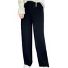 Wool Casual Pants Solid Color Straight Wide Leg Knitting Trousers with Drawstring High Waist Thickened Slacks