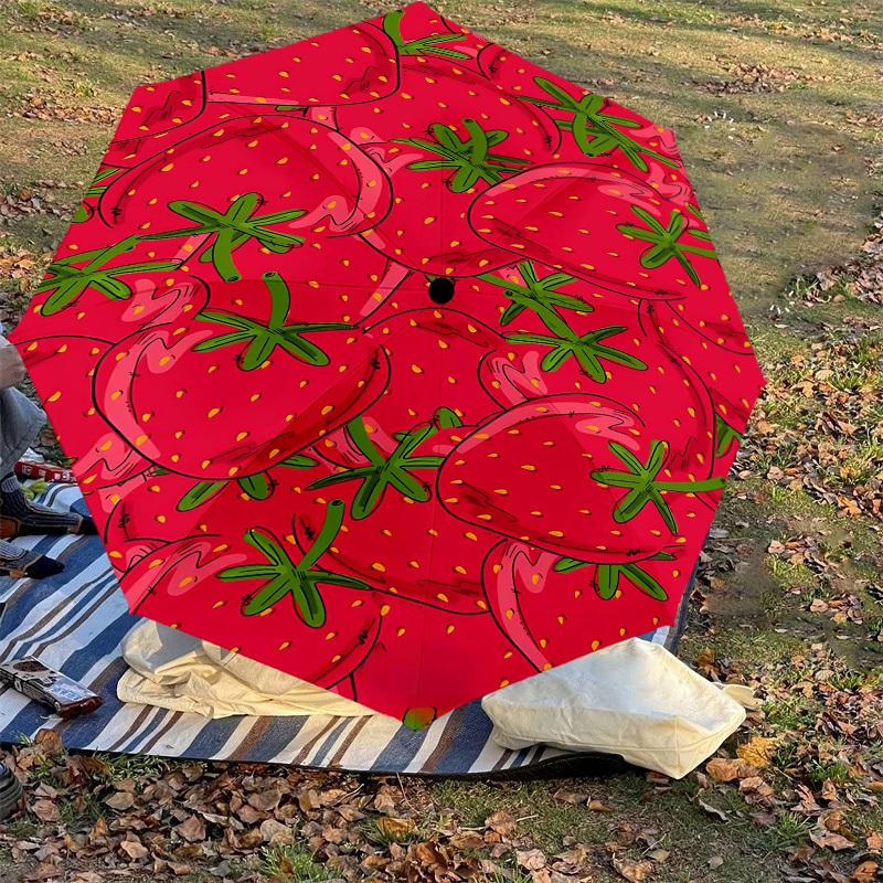 1PC strawberry pattern Automatic Open/Close Umbrella Compact Folding Umbrella with 8-Rib Shaft lightweight esign, Highquality Fabric1151A