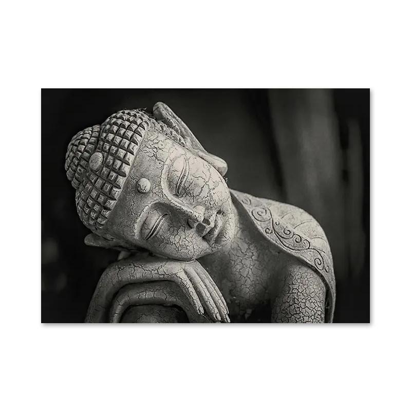 Retro Meditation Buddha Image Oil Painting Buddhist Poster Printing Canvas Wall Art Picture for Living Room Home Decoration