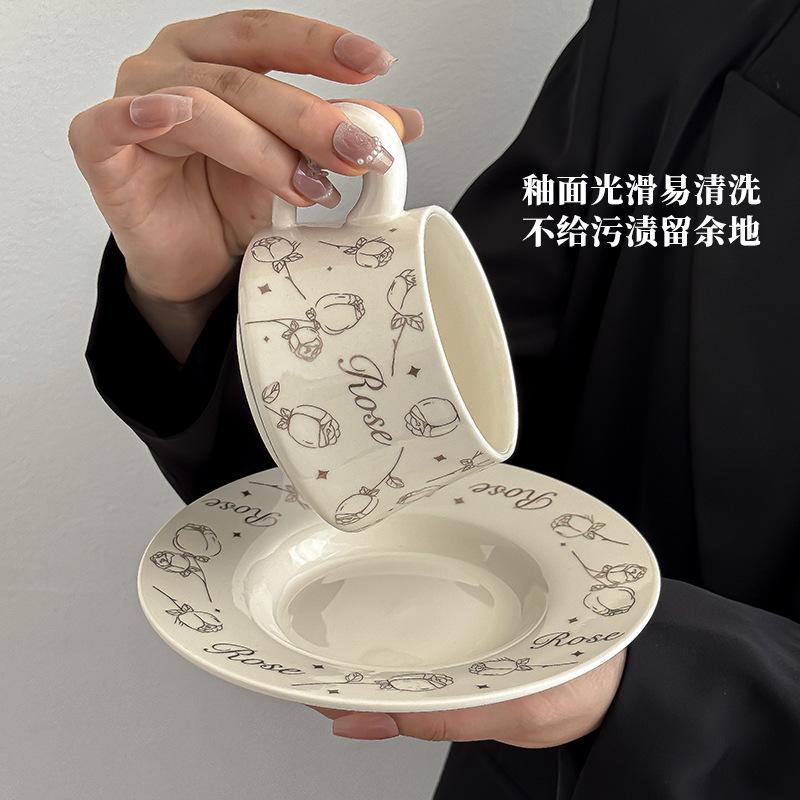 Light Luxury And Elegant Flower Coffee Cup And Saucer Set, Afternoon Tea Latte Cup, High-Value Women'S Ceramic Cup.