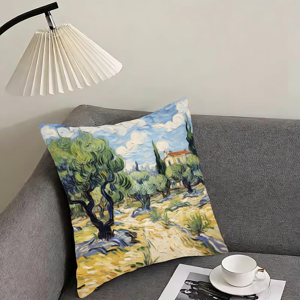 Van Gogh Oil Paintings Classical Cushion Cover Pillowcase Ultra Soft Skin Friendly Fabric Cloud Like Comfort Concealed Zipper