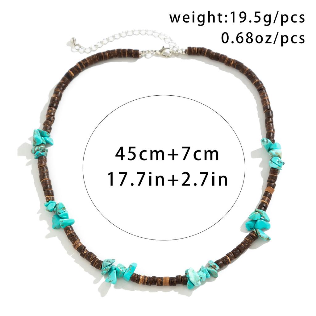 Two Pc Surfers Turquoise Wooden Bead Necklace Men's Hip-hop Minority High Sense Men's Beaded Clavicle Chain