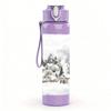 1PC Snowy Mountain Forest Winter Print 750ml Color Plastic Sports Water Bottle Leakproof Flip Straw Lid Suitable for Sports Office Home Use