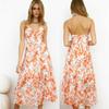 Fashion Floral Printed Ruffled Slip Ladies Dress Summer Elegant Sleeveless V-neck Long Dress Women Sexy Vestido De Mujer 25472