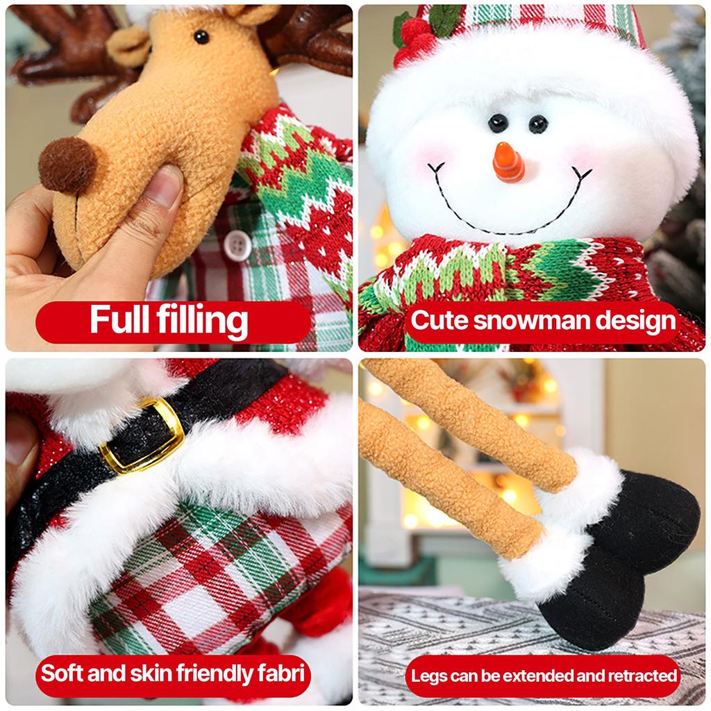 Christmas Telescopic Doll Ornaments Striped Plaid  Snowman Elk Window Decorations Christmas Atmosphere Decoration