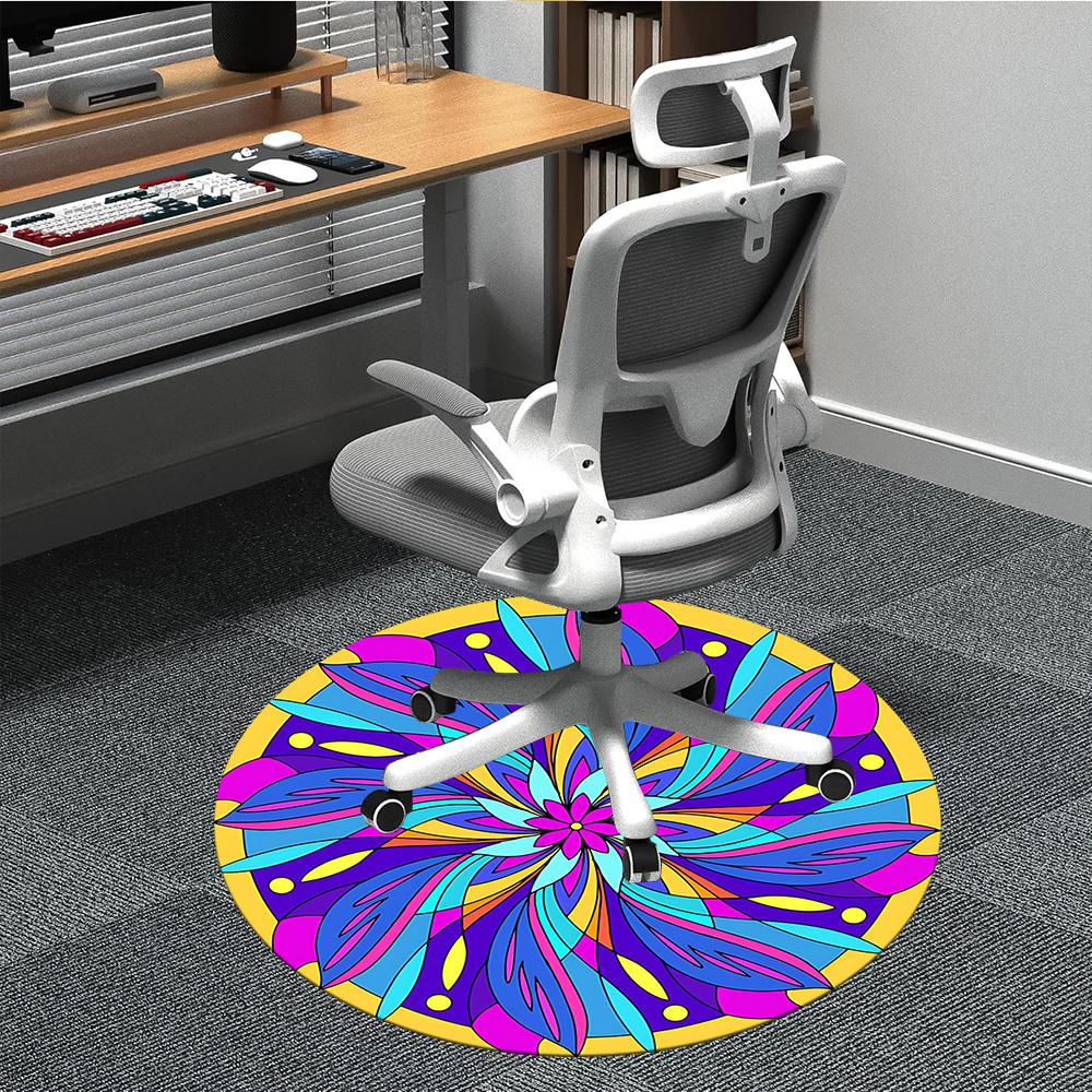 1pc Mandala, AbstractChair Carpet for Office, Indoor Non-Slip Washable Polyester Fiber Carpet, Mat For Office, Machine Washable