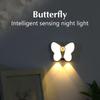 Светодиодный светильник для шкафа с датчиком движения, ночник-бабочка с датчиком движения, перезаряжаемый через USB, энергоэффективный прикроватный светильник с мягким свечением
