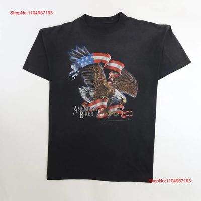 Винтажная американская футболка с орлом байкера и флагом США, размер XL, 1992 г., винтаж 90-х, стираная, дышащий унисекс топ для повседневной носки, эластичный