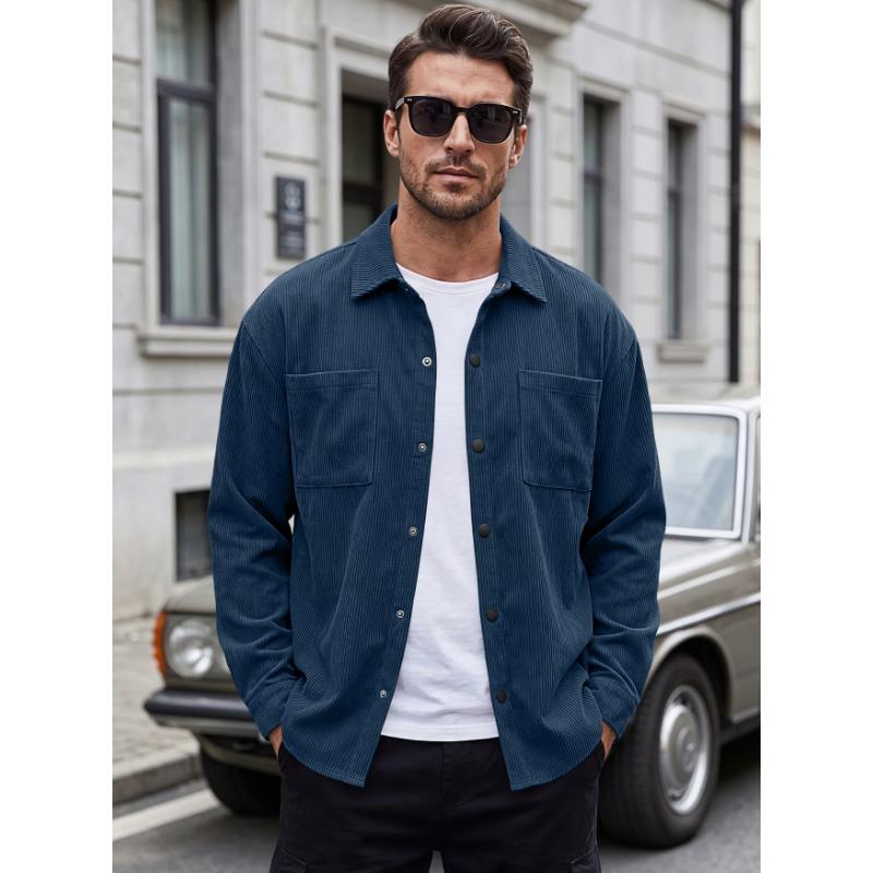 Men S Corduroy Button Up Shirt Slim Fit Casual Workwear Jacket