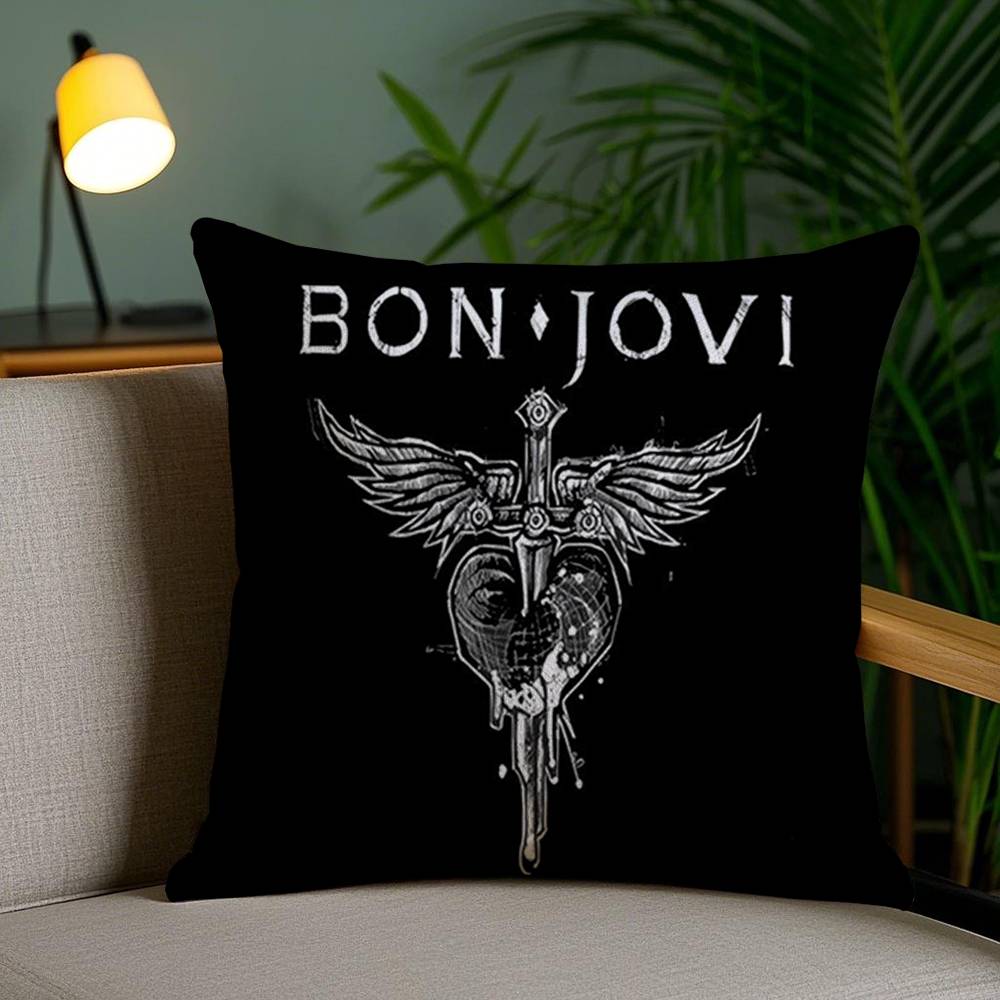 B-Bon J-Jovi Band Pillow Case Sofa Short Plush Double-sided HD Printing Room Home Office Gift Cushion Cover