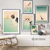 Adorable Funny Animals Art Cat Playing with Fish In The Water Poster Picture Canvas Paintings Print Wall Art Picture for Home