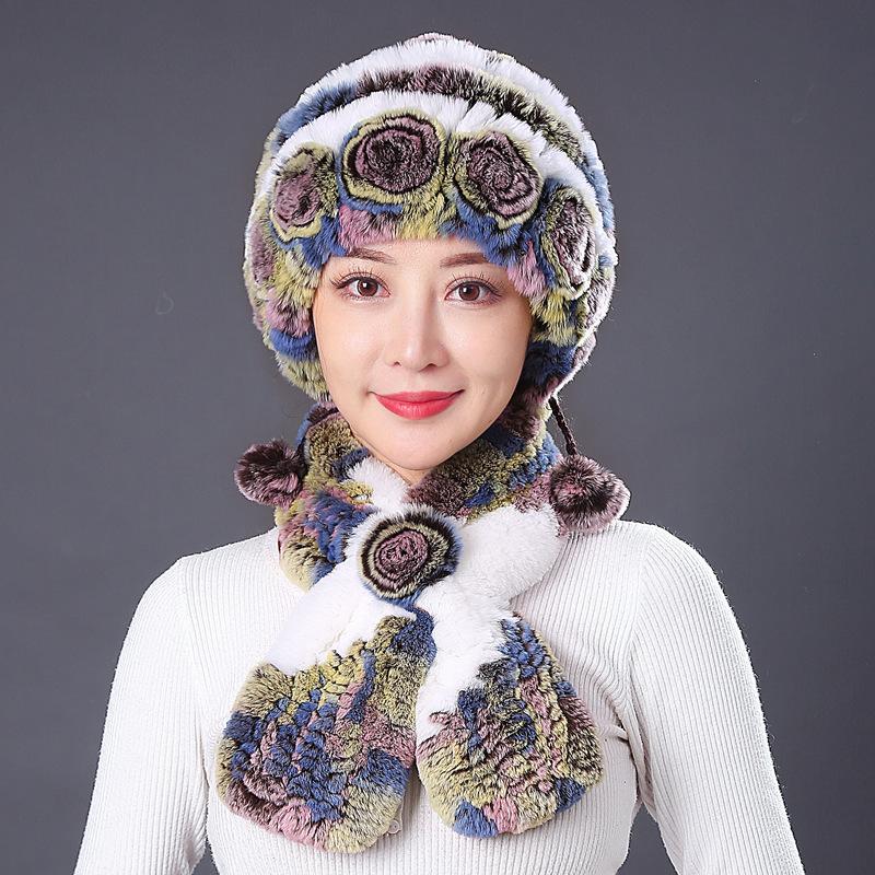 Fur Hat Female Winter Rex Rabbit Hair Middle Old Lady Warm Grandma Hat Mother Hat Old Man Hat Hair Scarf