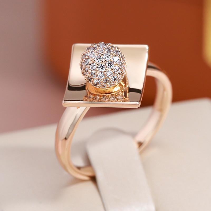 Квадратное основание циркониевый шар золотого цвета геометрические кольца женские свадебные ювелирные изделия роскошные аксессуары