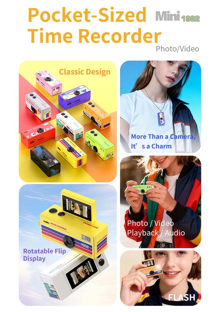 Retro Flip Screen Mini Digital Camera for Kids - Portable and Compact
