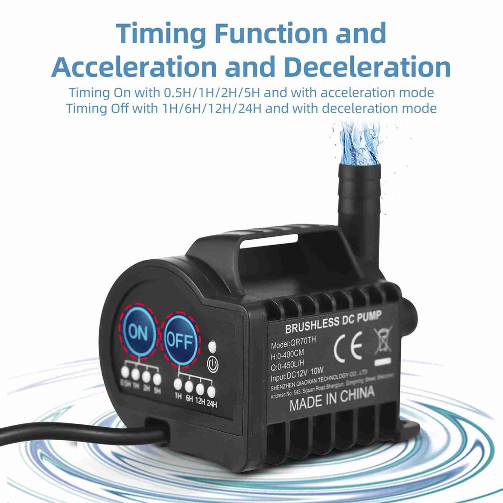 Mini 12V Water Pump with 4 Gear On Off Timing, Acceleration and Deceleration Function, Max 700L H Flow 9.8ft Lift,