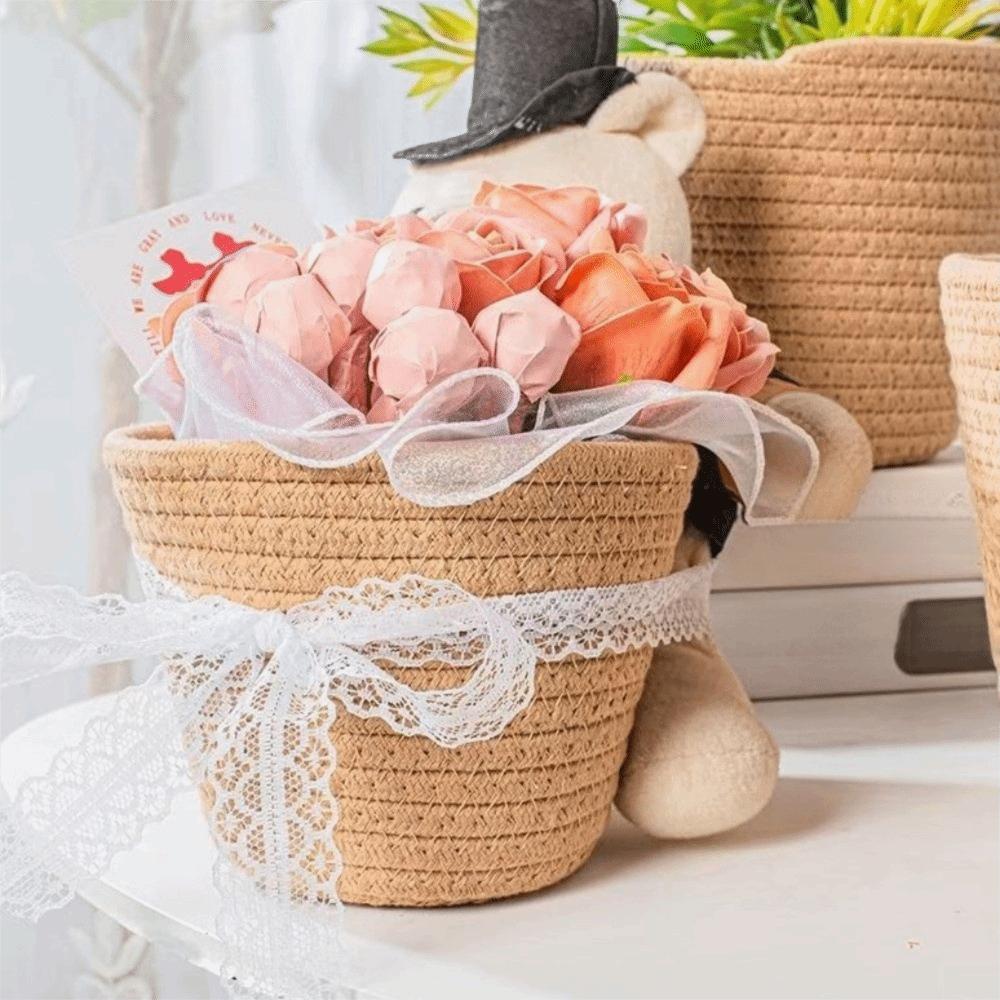 Modern Cotton Rope Woven Basket Nordic Style Woven Flowerpot Storage Basket Garden Use