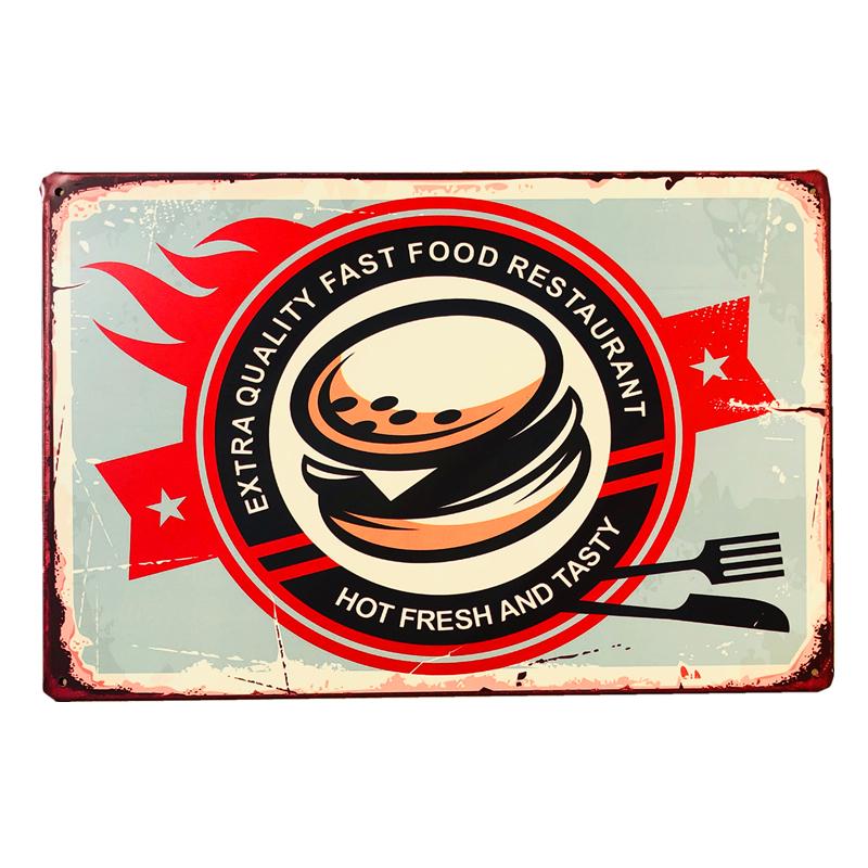 Shabby Chic Vintage Metal Tin Signs BBQ Fast Food Hamburger Cupcake Pop Corn Hot Dog Wall Decor for Kitchen Cafe Diner Bar