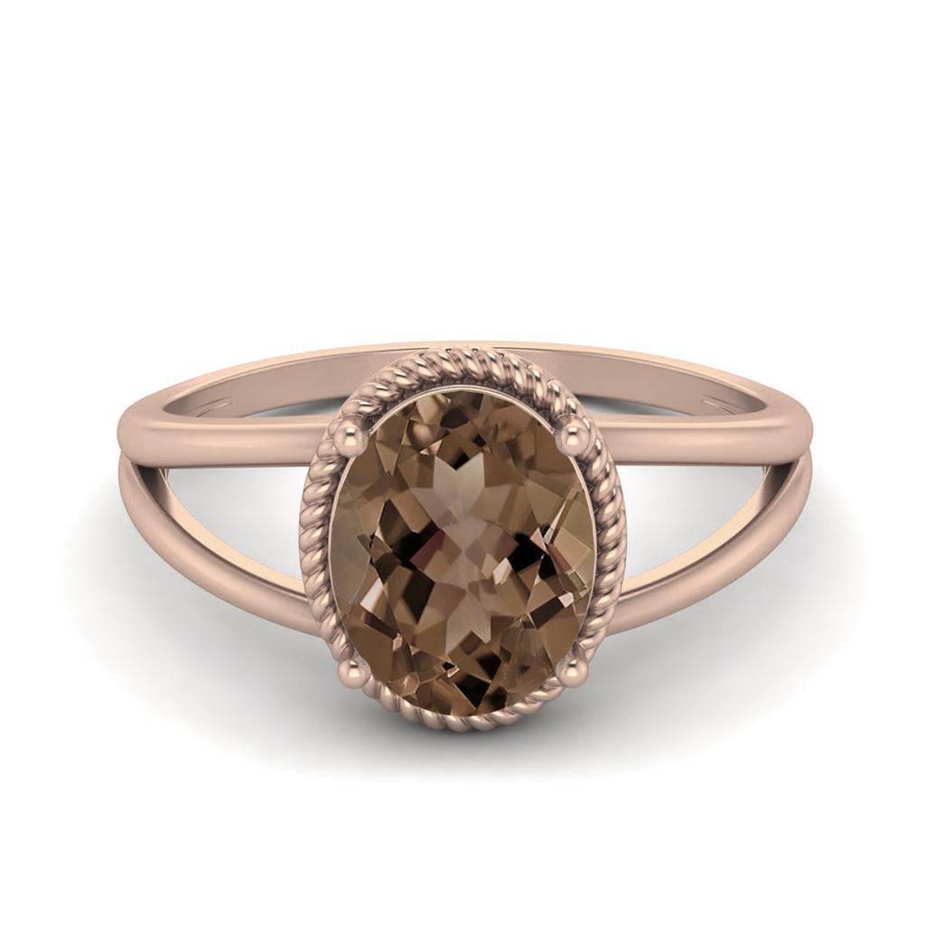 9X7MM Oval Smoky Quartz 925 Sterling Silver Rose Vermeil Solitaire Split Shank Women Wedding Ring