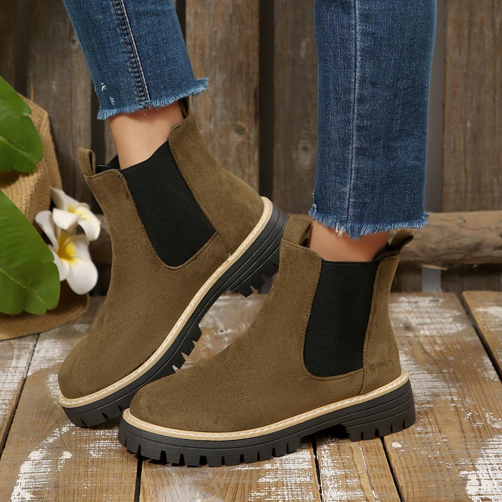2025 Autumn and Winter New Foreign Trade Women's Martin Boots Large Size Round Head Thick Sole Thick Heel Suede Medium Boots